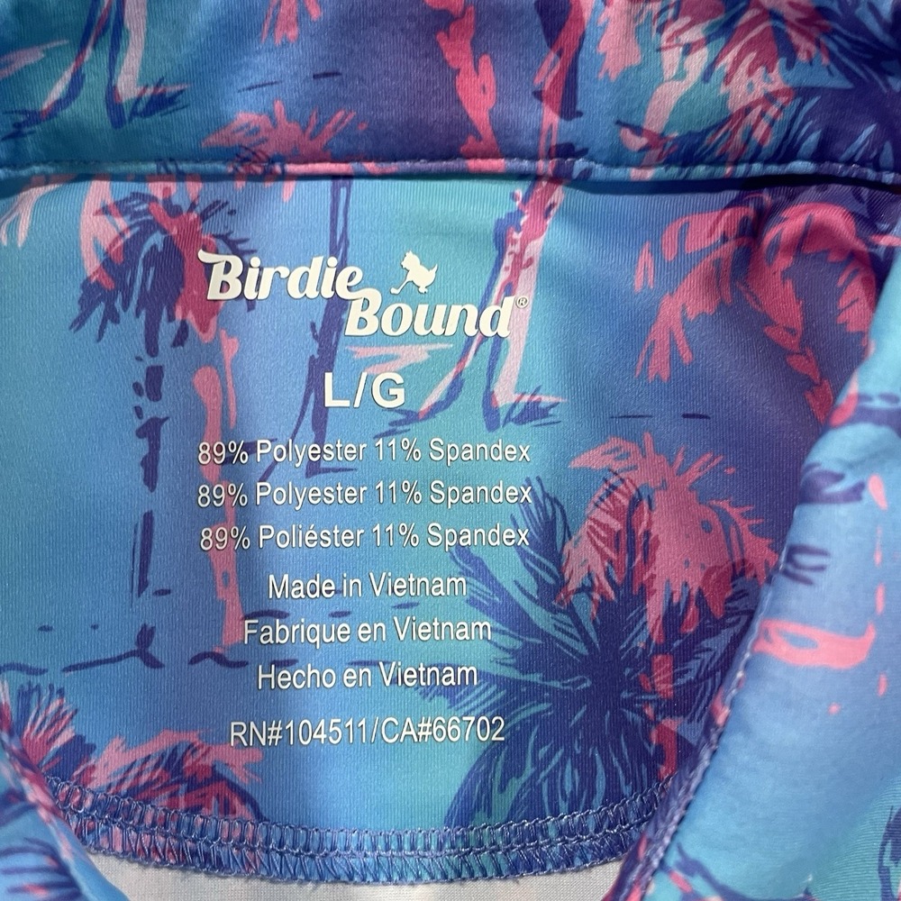 Birdie Bound Shirt Mens Large Blue Polo Golf Performance Stretch Palm Tress - Picture 3 of 7